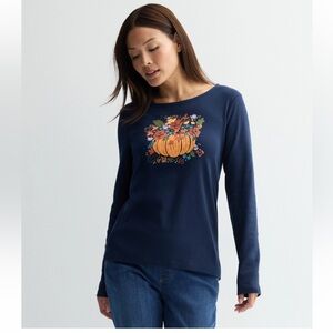 Womens Blue Croft & Barrow Thanksgiving Tops & Tees Size 2X Pumpkin, Autumn NEW